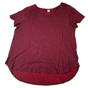 Old Navy Womens XL Burgundy‎ Mixed Media Short Sleeve High Low Blouse Top